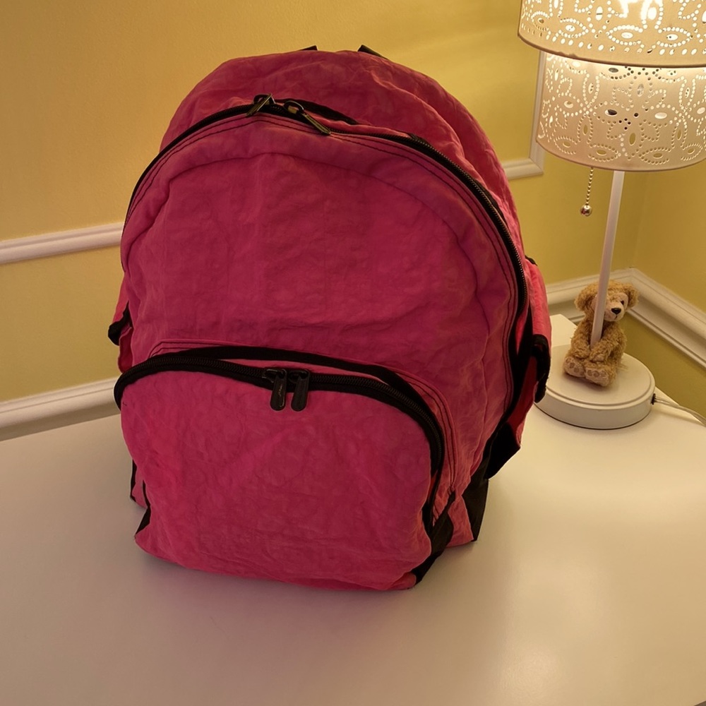 Barbie PINK w/ Black Accent BACKPACK Crinkle Nylon Double Zippers Lightweight